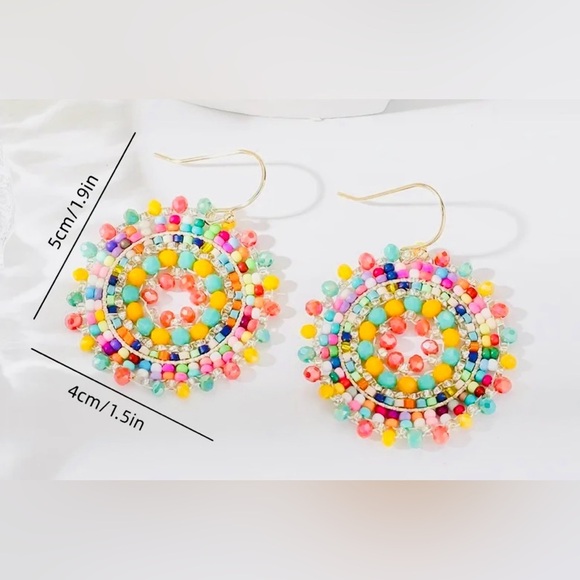 Colorful Beaded Mandala Dangle Earrings - Picture 2 of 3
